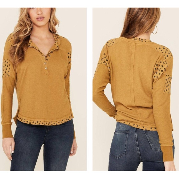 Free People Heart To Heart Henley Top Womens XS Thermal Waffle Floral Shirt J - Picture 10 of 11